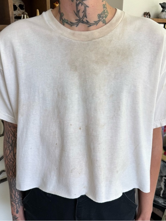 Woodward Other - 💀 SOLD 💀 Vintage 90s Cropped Distressed Blank White Tee USA ~ Size Large